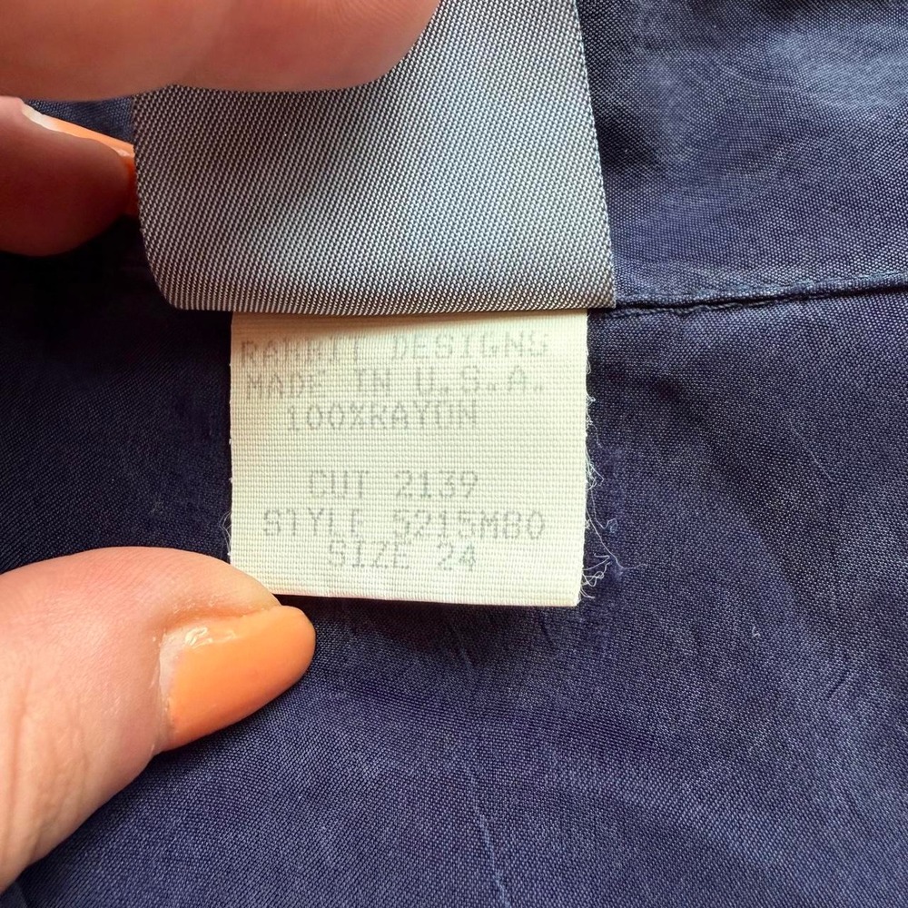 Vintage 90s Rabbit Rabbit Rabbit Navy Cropped Rayon Utility Shirt - Picture 4 of 8